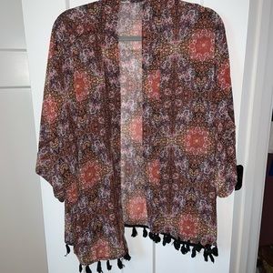 New Floral Kimono with Black Tassels